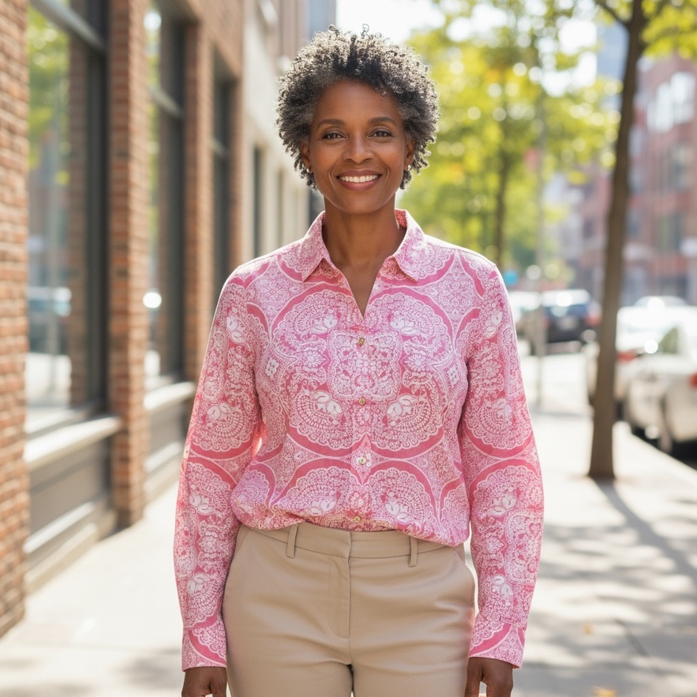 Vintage Woman’s Charter Club Pink and White Linen Top